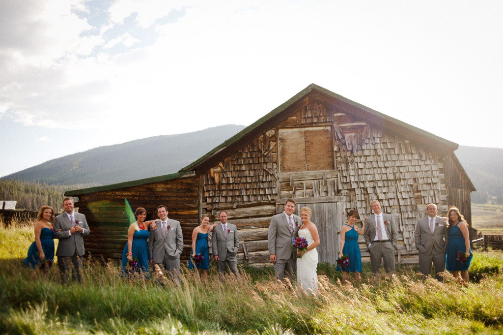 Wedding party in front of Keystone Ranch barn