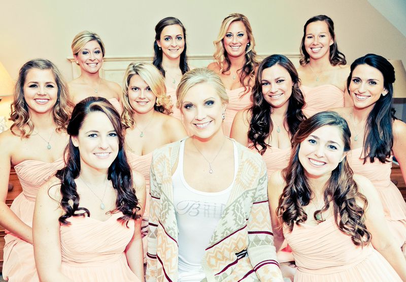 picture of a bride and her bridesmaids before the wedding at Timber Ridge in Keystone, Colorado