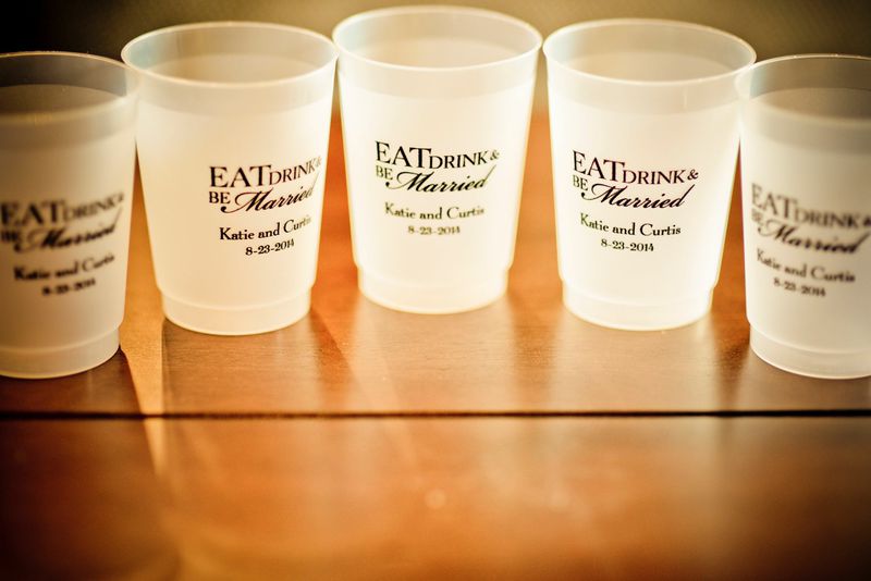 picture of personalized cups as wedding favors at a wedding at Timber Ridge in Keystone, Colorado