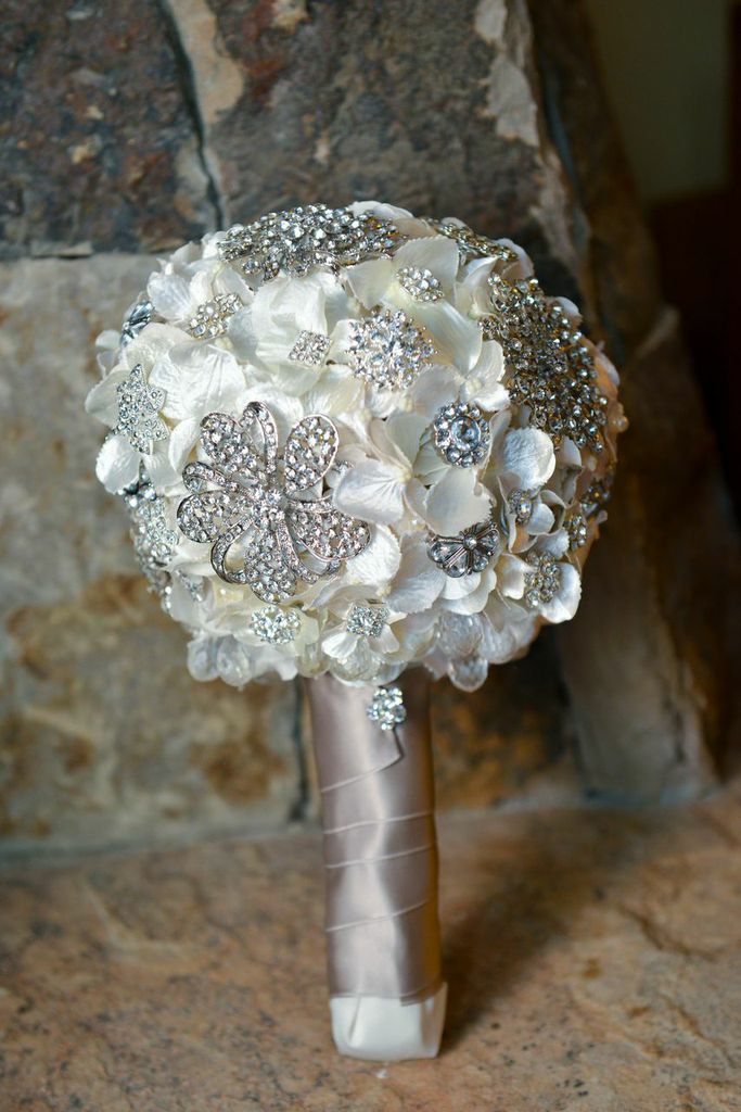 picture of a wedding bouquet made of broaches
