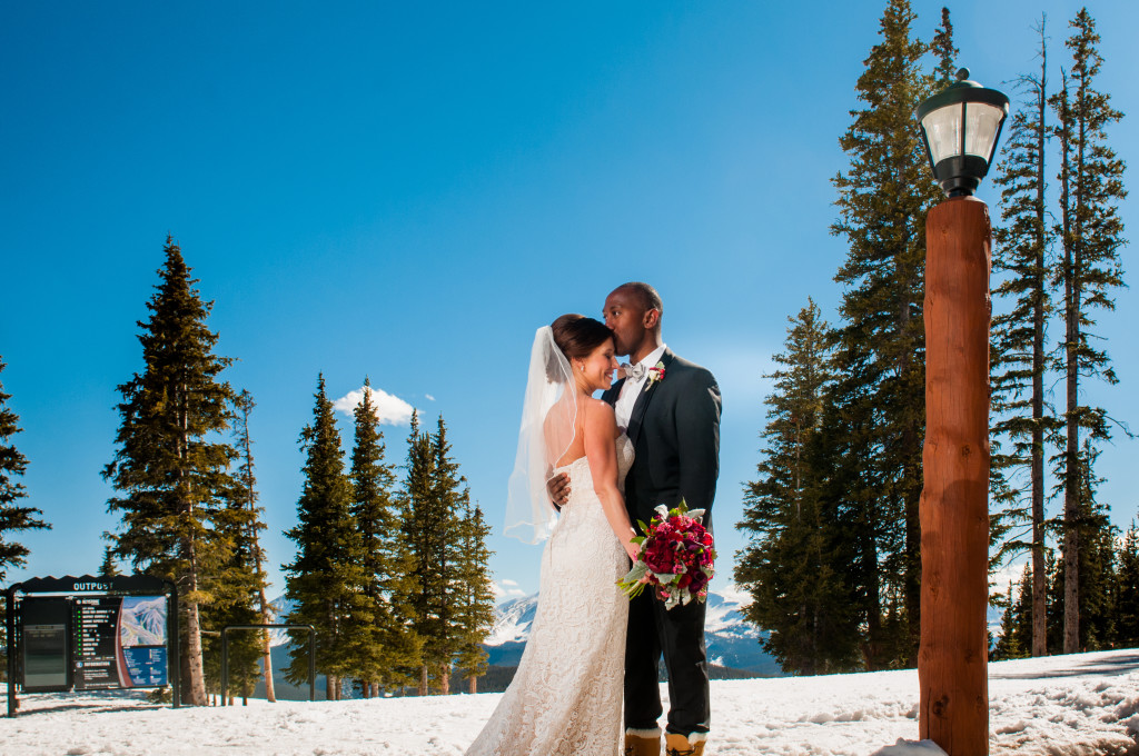 picture of a bride and groom at their winter wedding
